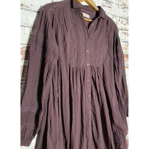 Free People Victorian Buttondown Pure Cotton Lace Detail Oversized Tunic Top - Picture 5 of 11